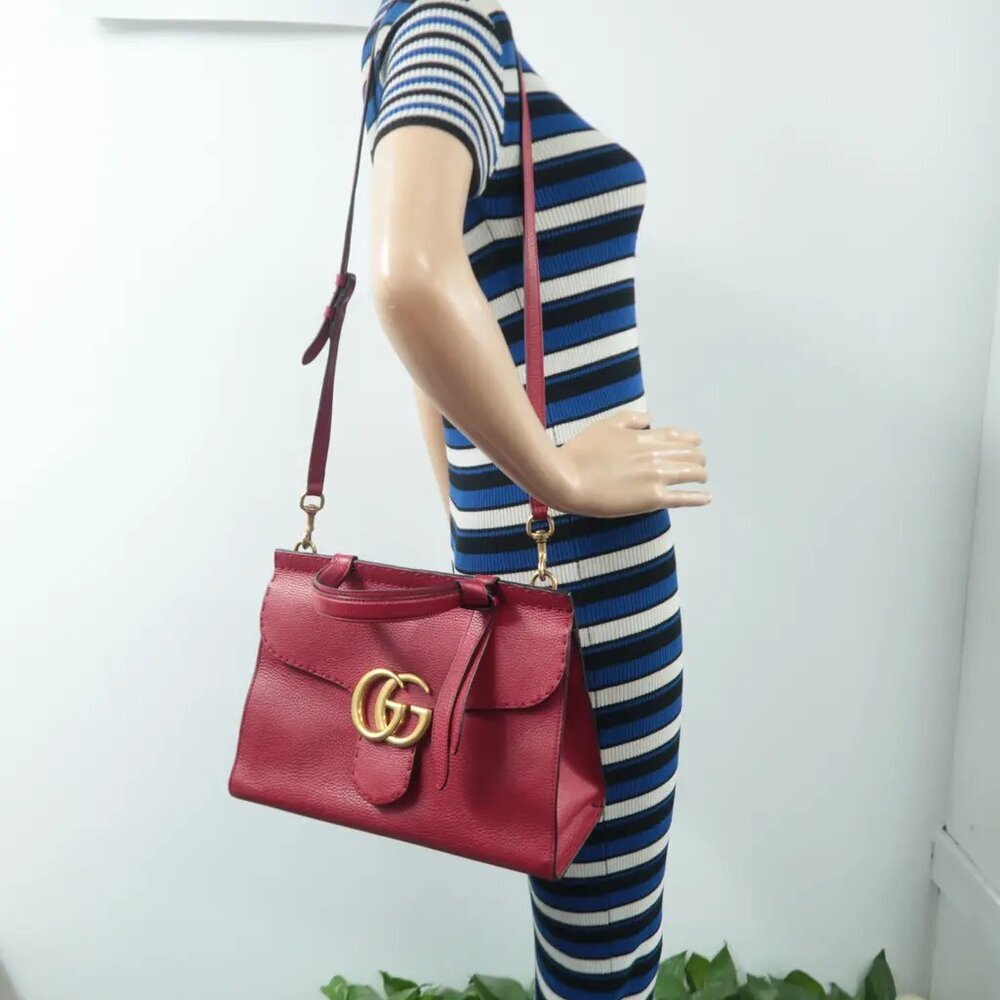 100% Authentic GUCCI GG Marmont Red Leather Satchel 922-12524 - Picture 12 of 12